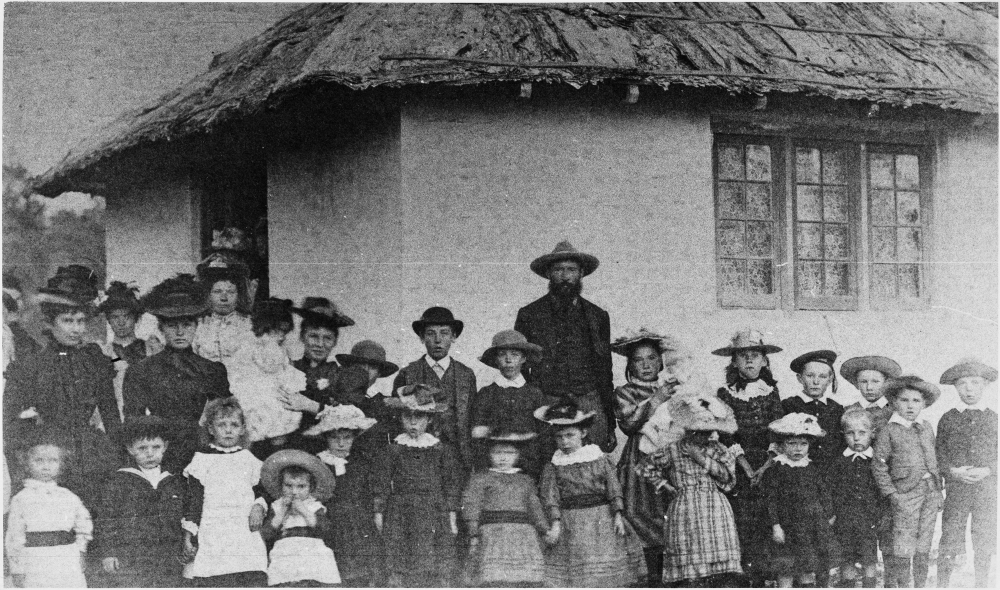 Group of women and children outside Bibra Lake Mission Hall, c1890