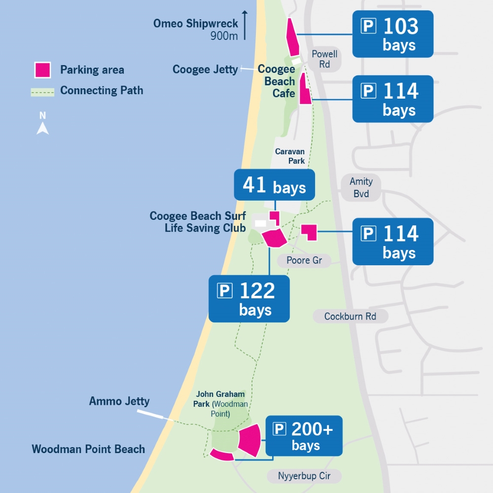 Map of temporary carpark is located, and other spots along the in Coogee