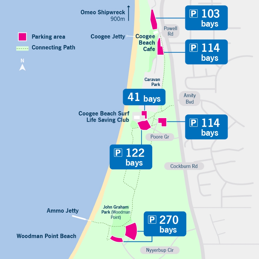 Map of temporary carpark is located, and other spots along the in Coogee